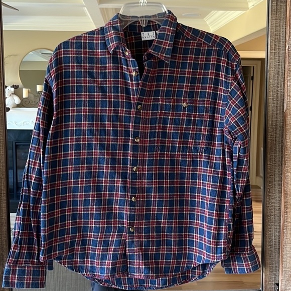 Flannel Shirt Button Down Front Blue Plaid Boys Large 14 16 - Picture 3 of 9